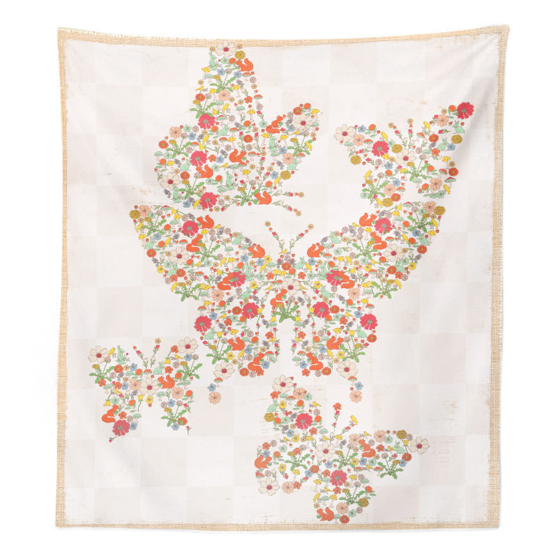 Tapeçaria De Parede, Borboleta Floral Colorida, 150x100cm, Microtecido