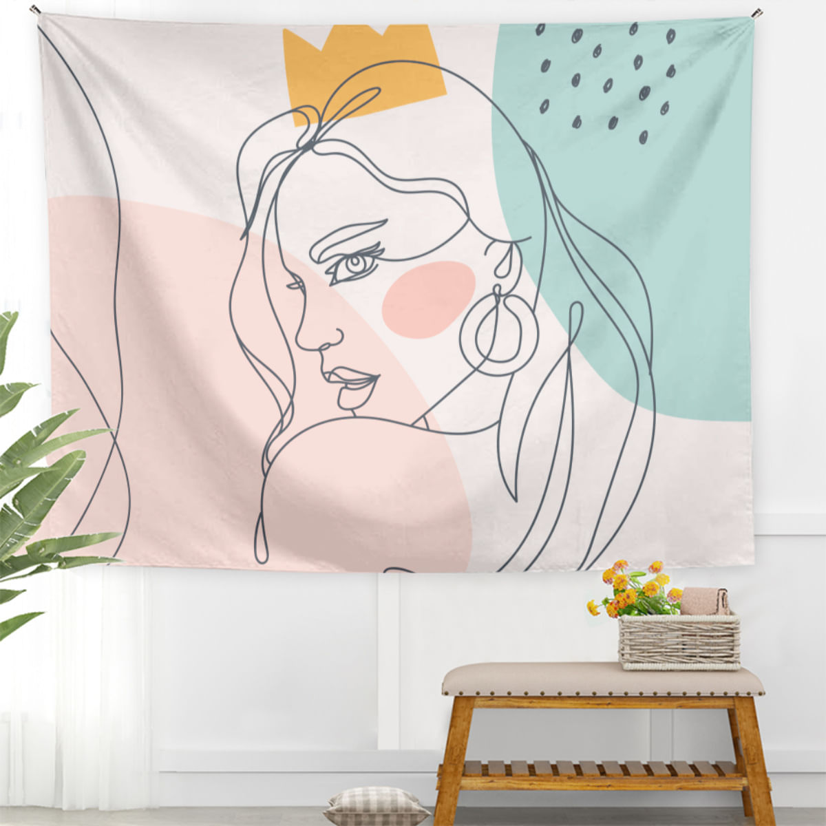 Microtecido Tapestry Line Beauty Wall Aesthetic 150x130cm