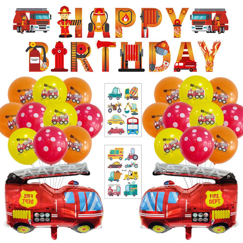 Kit De Balão De Festa Com Tema De Caminhão De Bombeiros 23 Unidades De Balões De Látex