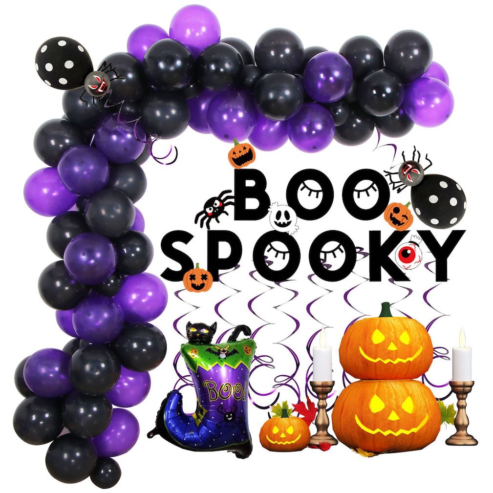 Kit Balloon Arch Halloween Boo Spooky, 101 Unidades De Papel Alumínio De Látex