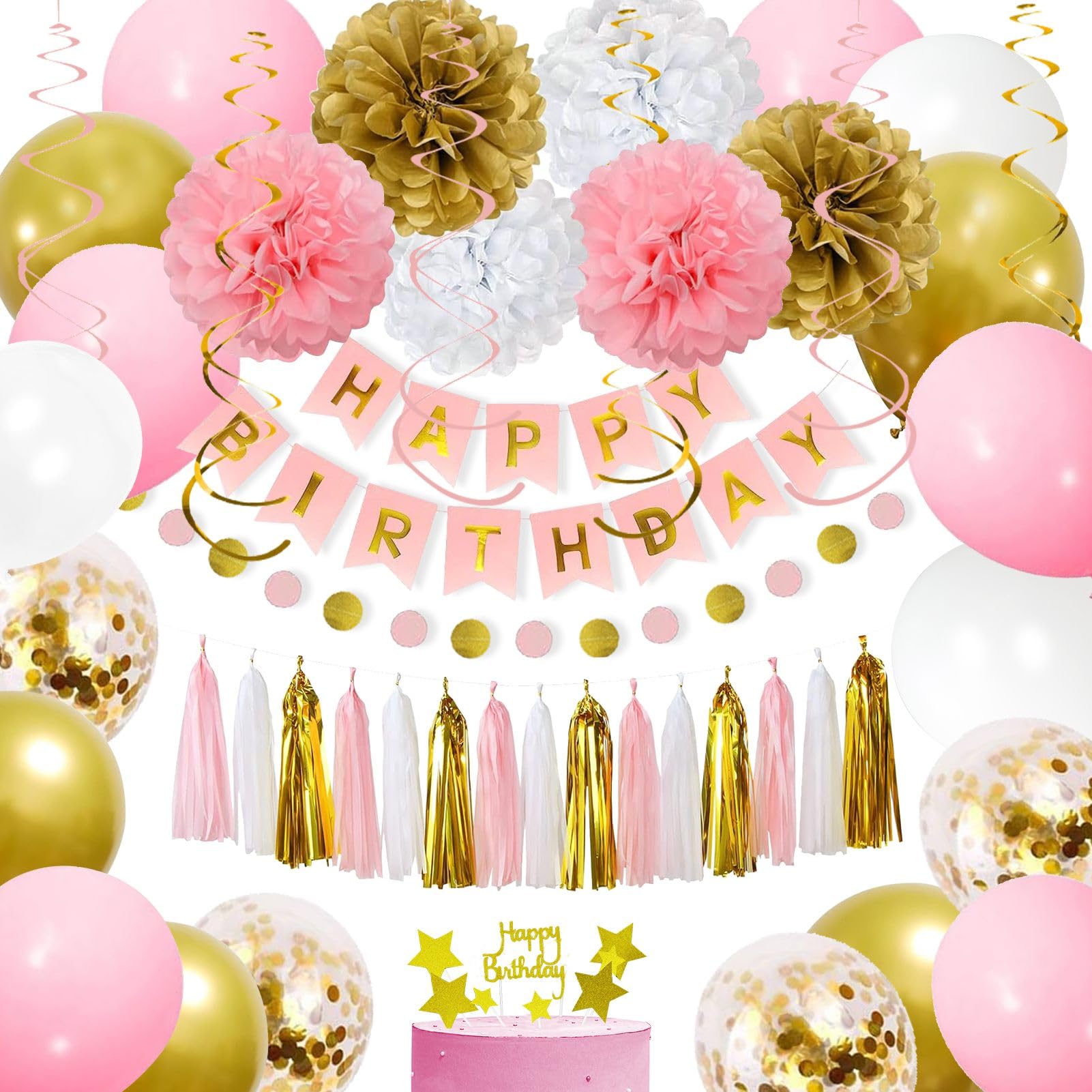 Set De Decoración Para Fiesta Ygyxmy En Rosa Y Dorado Para Cumpleaños