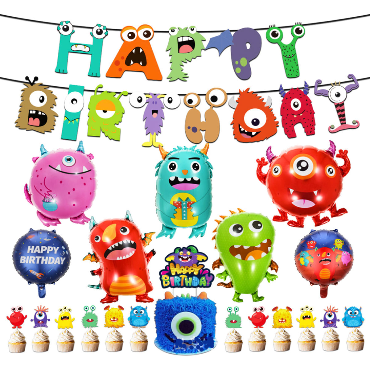 Kit De Balão Happy Halloween, 50 Unidades Com Banner De Látex E Papel Alumínio