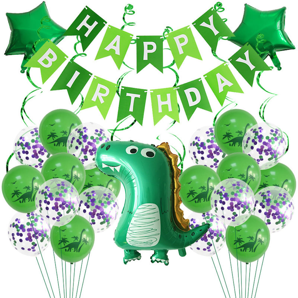 Kit De Balão Dinosaur Latex Confetti 30 Unidades Com Banner