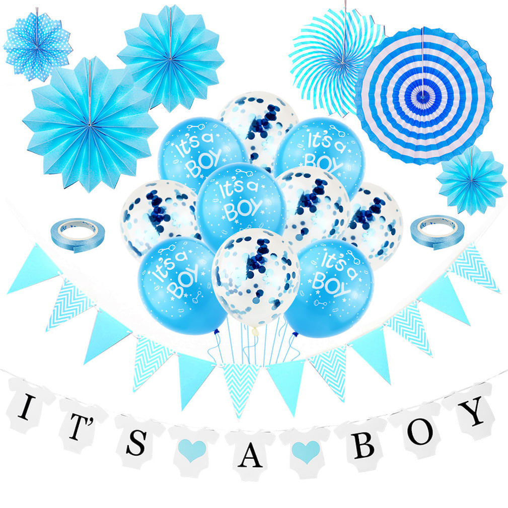 Kit De Balão It's A Boy, Confete De Látex Azul, 20 Unidades