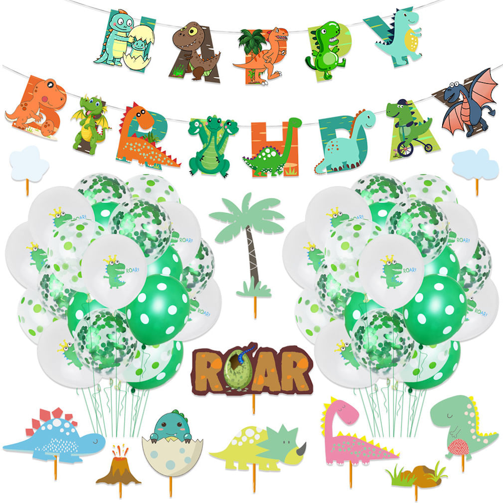 Kit De Balões Dinosaur Party 24 Balões De Látex Com Banner