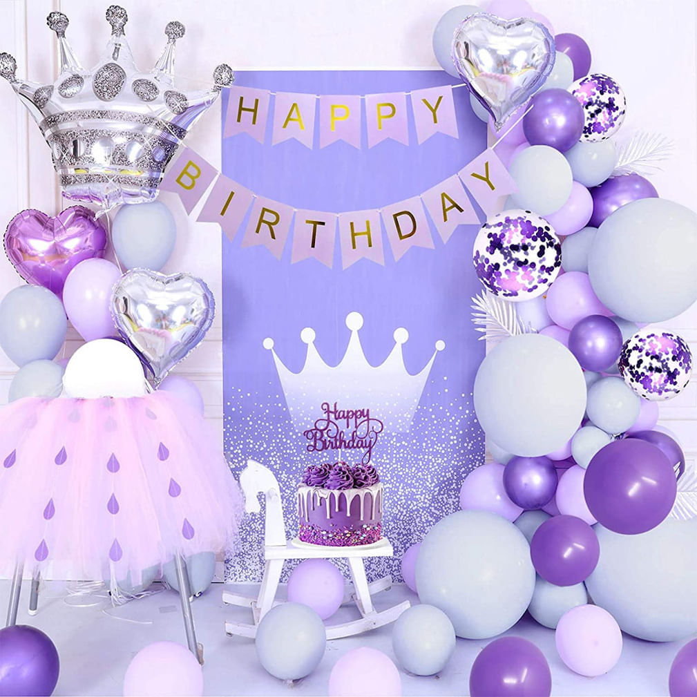 Kit De Balões Purple Heart Latex Foil Confetti 46 Unidades