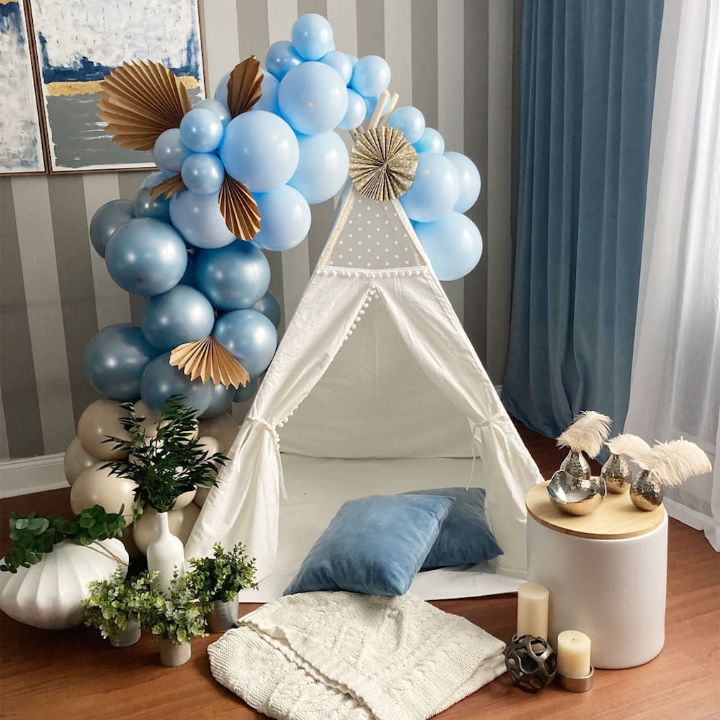 Kit De Balão Em Látex Azul Claro E Papel Alumínio Para Casamento 83 Unidades