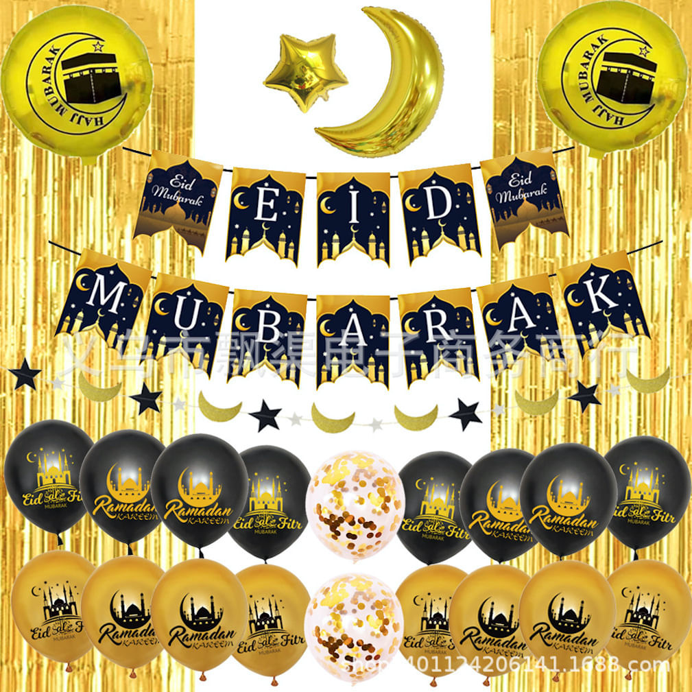 Kit De Balão Eid Mubarak Party Latex Confetti 26 Unidades