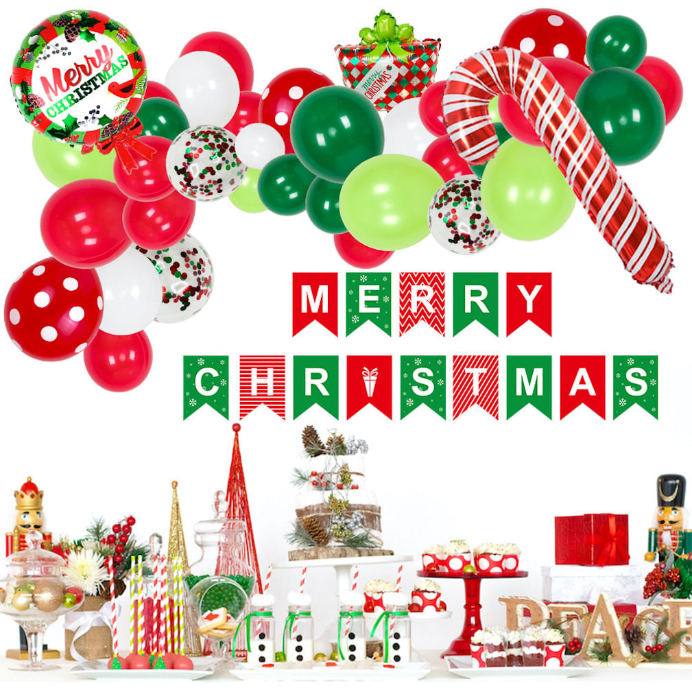 Kit De Balões De Natal Merry 53 Unidades De Látex De 12 Polegadas Com Banner