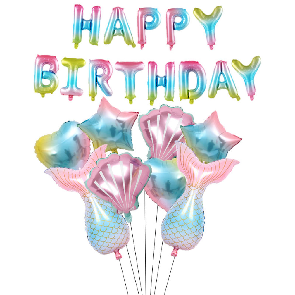 Kit De Decoração De Feliz Aniversário, 10 Unidades De Balões De Gradiente Mylar