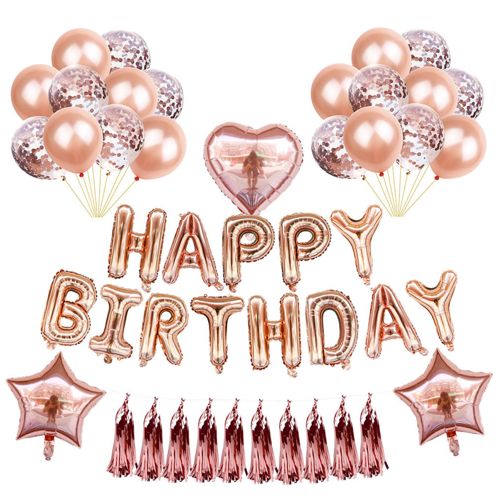 Conjunto De Balões Birthday 26 Latex Foil Confetti Com Acessório