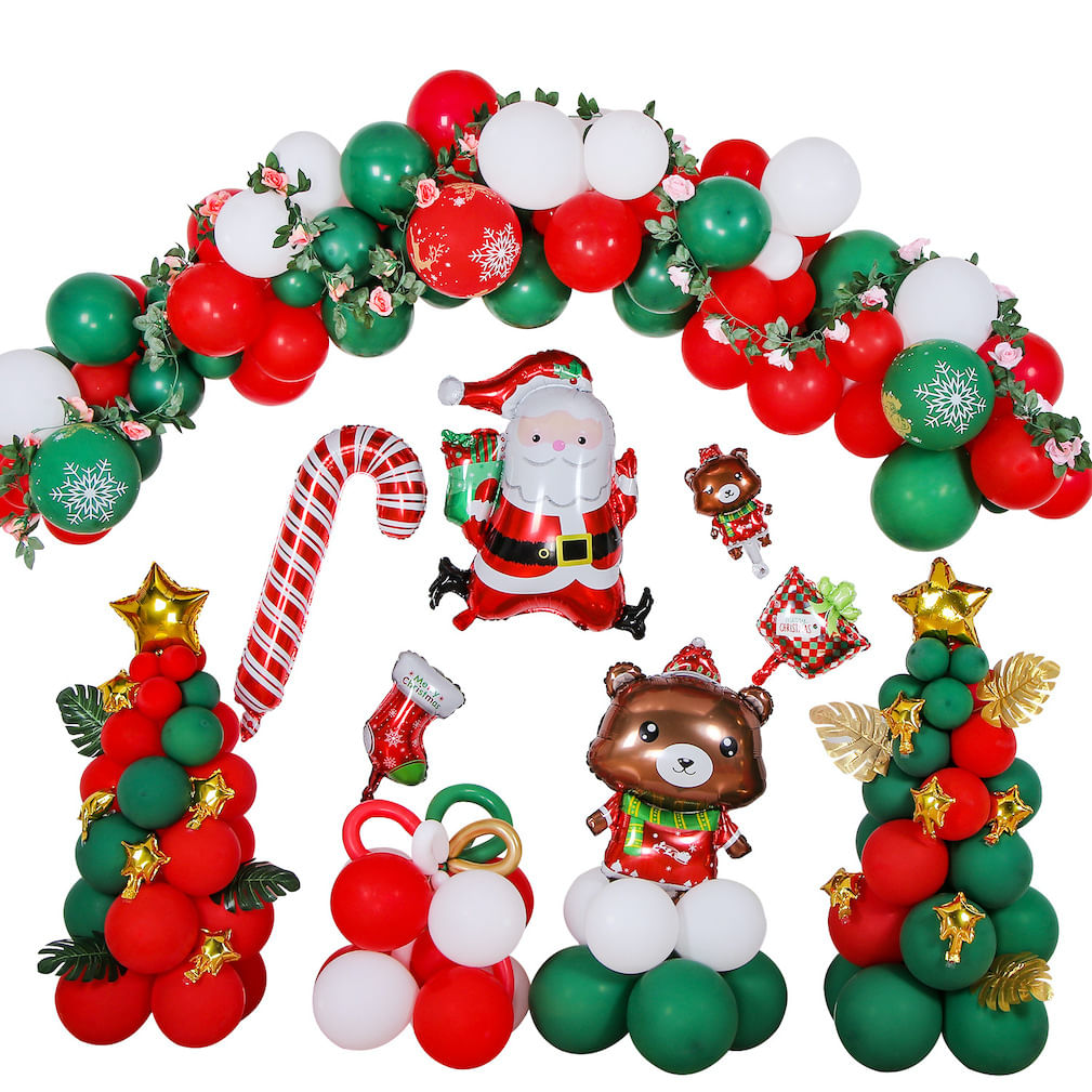 Kit De Arco De Balões De Natal, 186 Unidades Mylar Santas Deer Bear