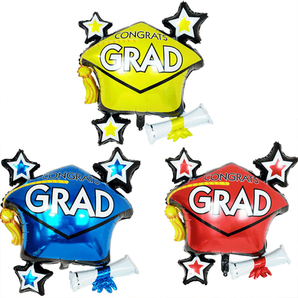 Kit De Balão: Parabéns, Grad Mylar, Verde, Vermelho, Azul, 60 X 70 Cm, 3 Unidades