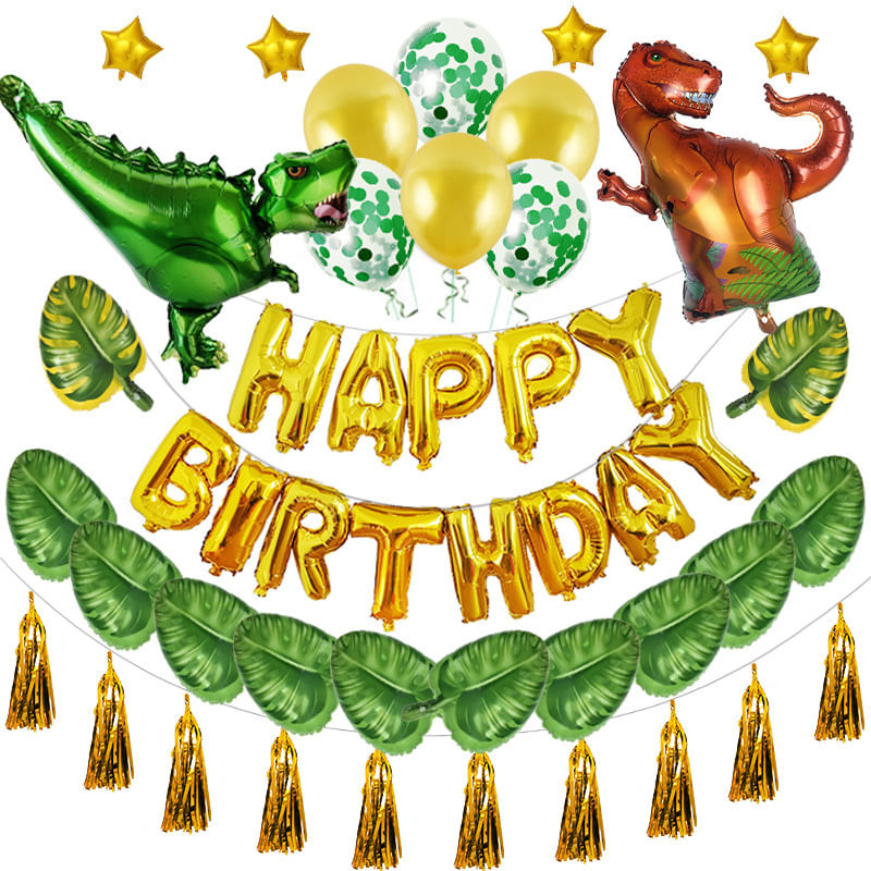 Kit De Balão Happy Birthday Mylar Dinosaur 25 Unidades