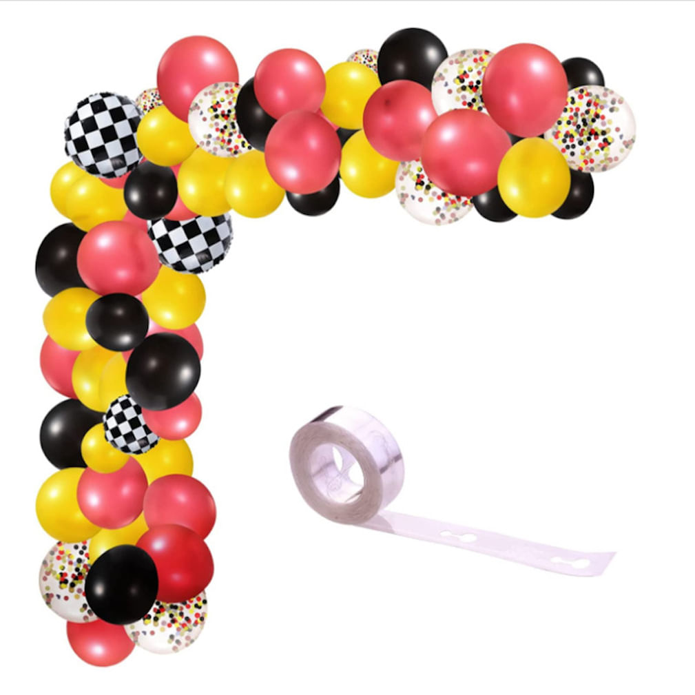 Kit Balloon Arch, 90 Unidades De Balões De Látex Xadrez Brancos Mylar Pretos