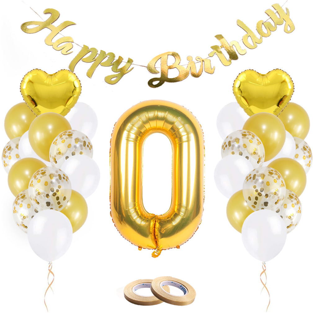 Kit De Balões Gold Happy Birthday Latex Foil Confetti X30