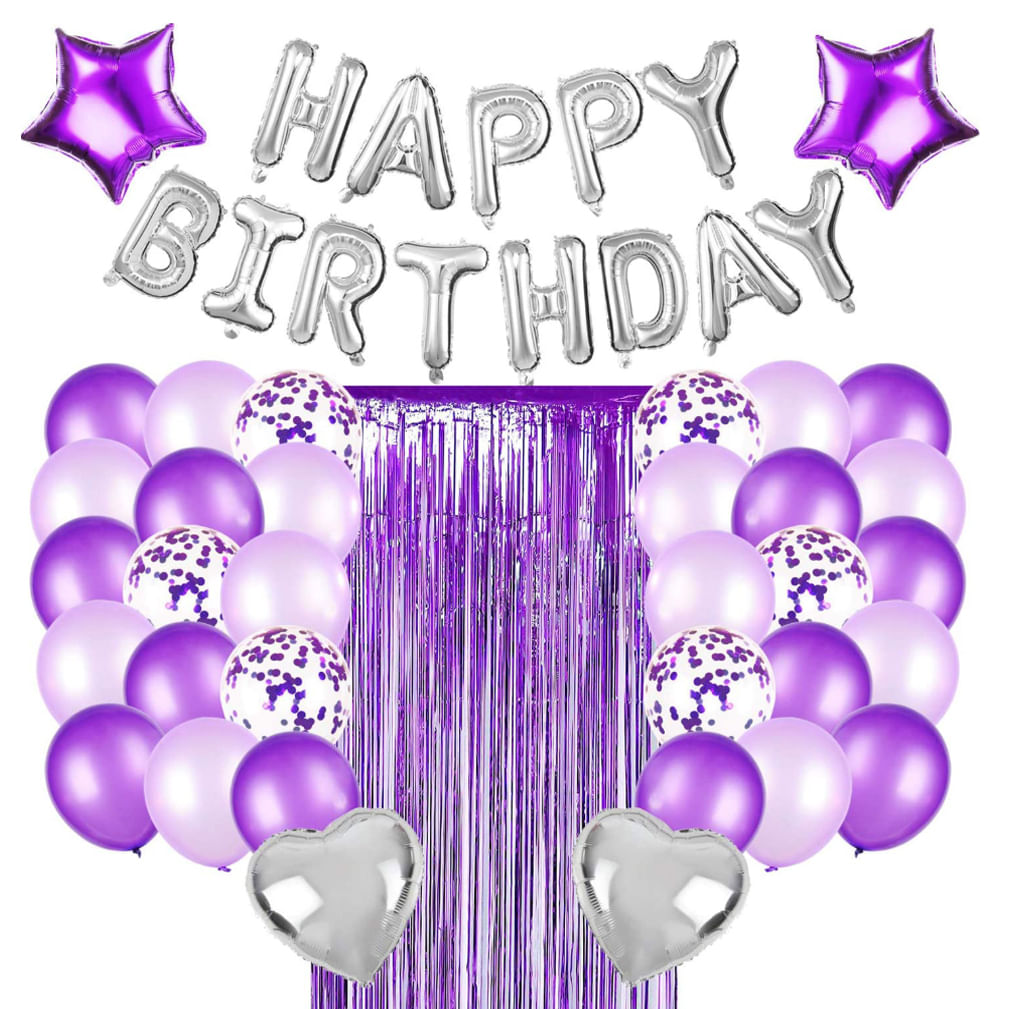 Kit De Balão, Folha De Látex Roxa, Confete, Aniversário, 37 Unidades