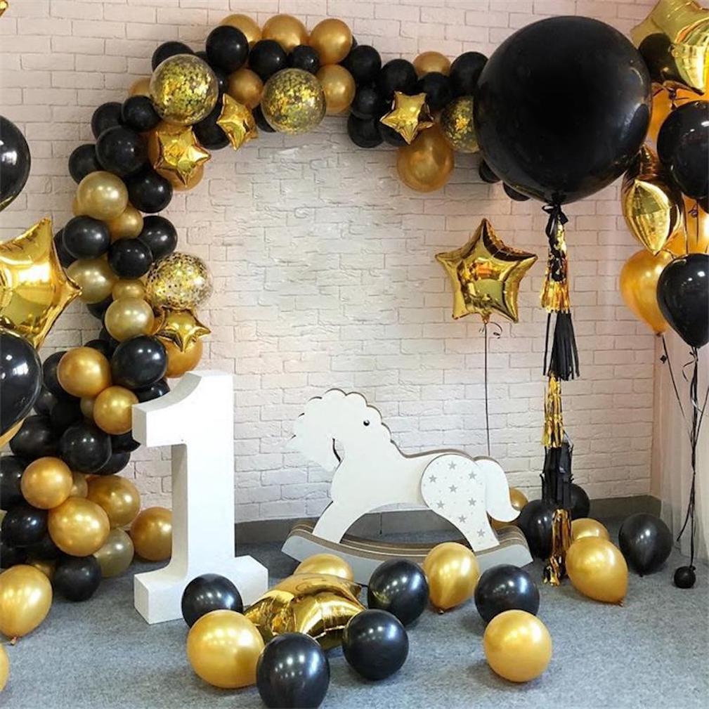 Kit Party Balloon Arch Garland, 112 Unidades De Látex Dourado Preto