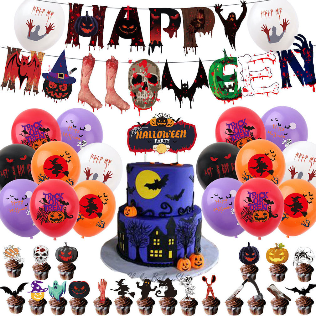Kit De Decoração De Balões De Halloween 43 Unidades De Látex Para Cobertura De Bolo