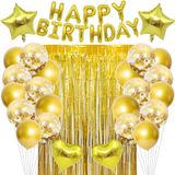 Kit De Balão Happy Birthday Gold 30 Unidades De Látex Com Confete