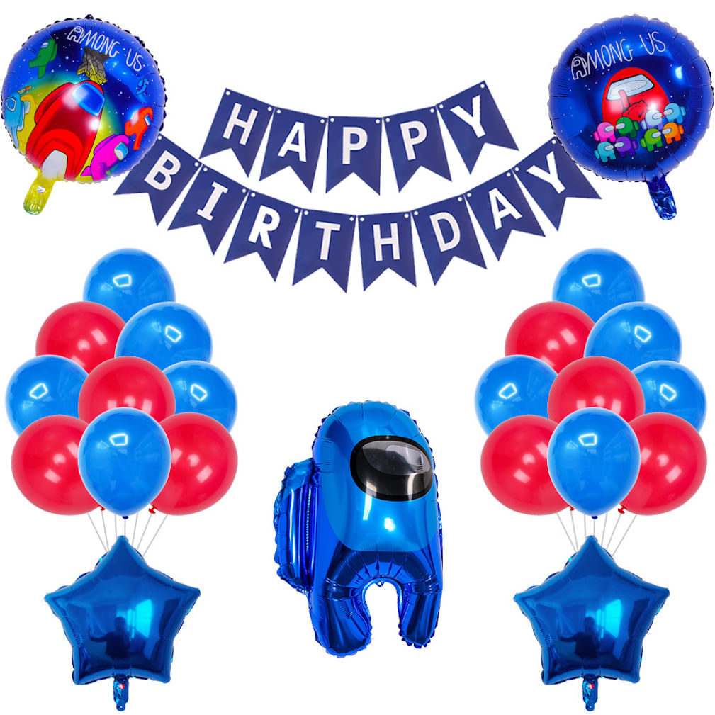 Kit De Balão De Feliz Aniversário, 28 Unidades De Mylar, Vermelho, Azul