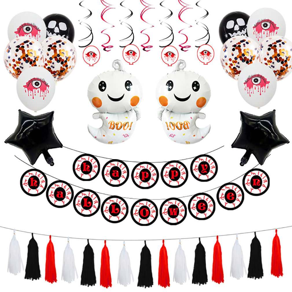 Kit De Balões White Ghost Latex Foil Confetti 27 Unidades