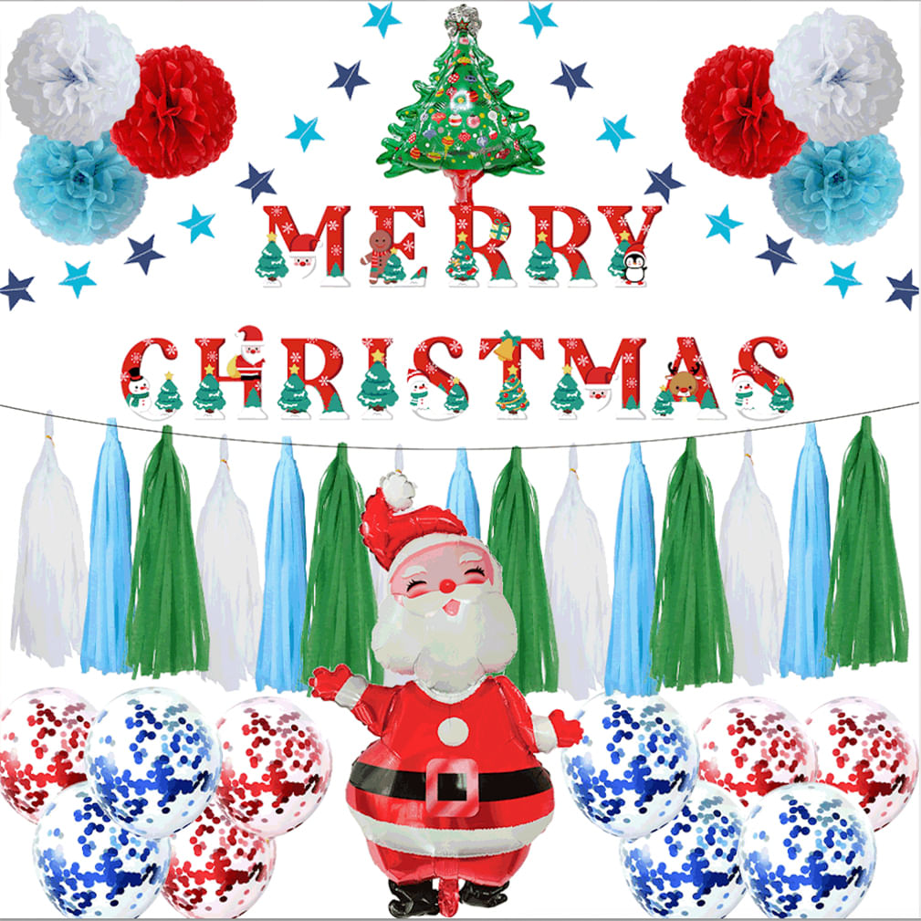Kit De Balões De Natal Merry, 39 Unidades Com Borlas E Pompons