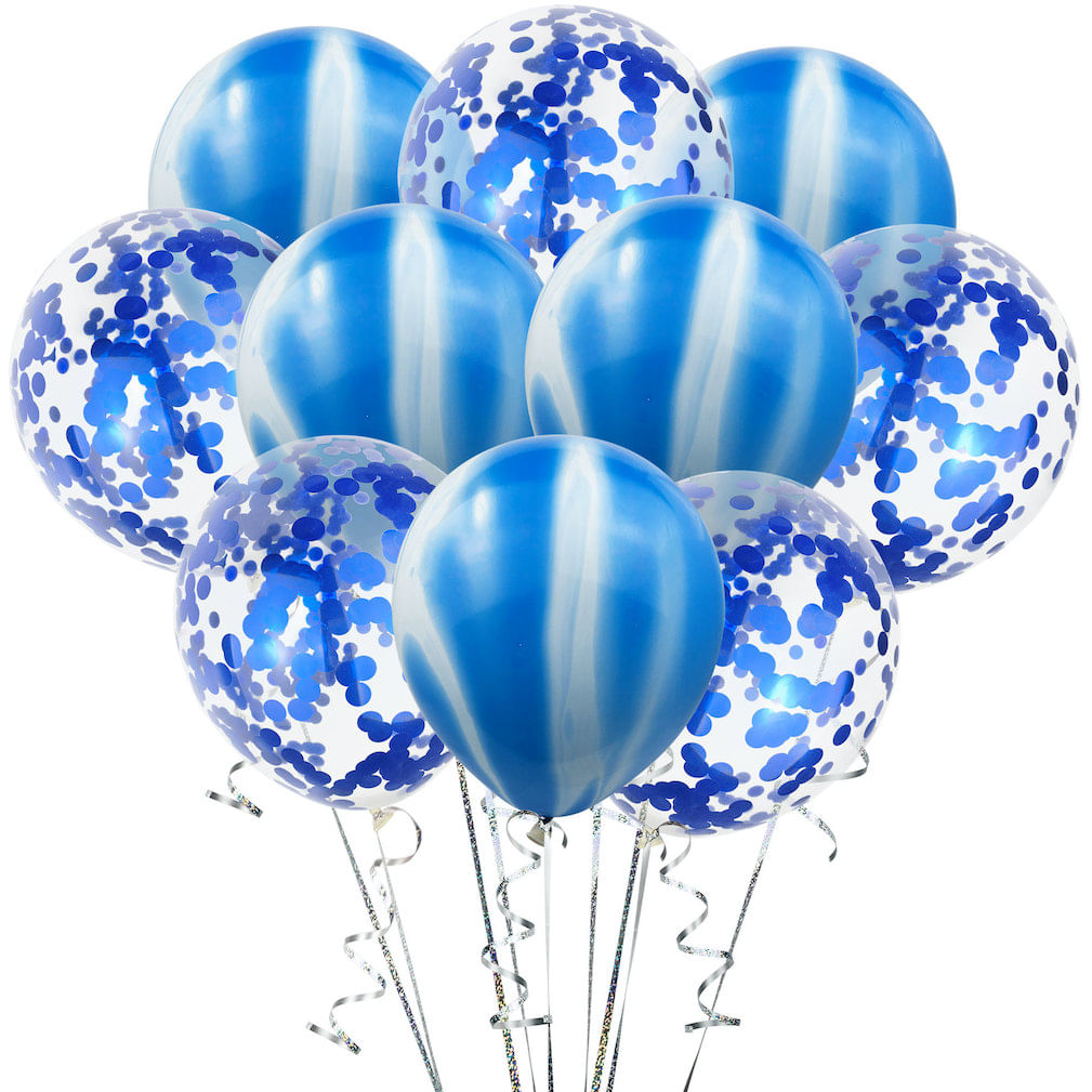 Kit De Balões, Confete De Ágata, Látex Azul, 12 Polegadas, 10 Unidades