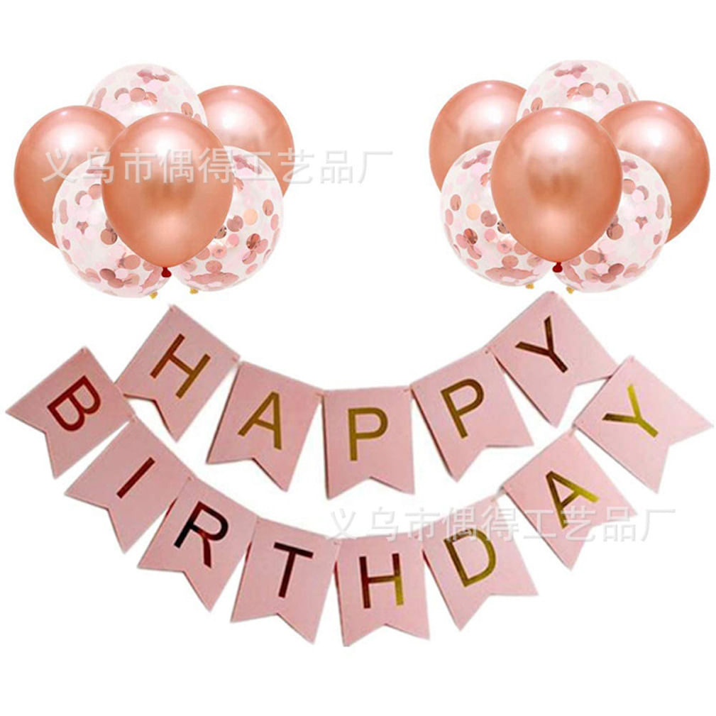 Kit De Decoração De Festa Feliz Aniversário 13 Unidades Em Ouro Rosa