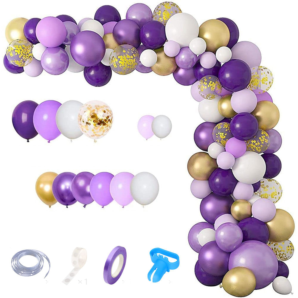 Kit Balloon Arch, Aniversário Infantil, 125 Unidades De Látex Colorido