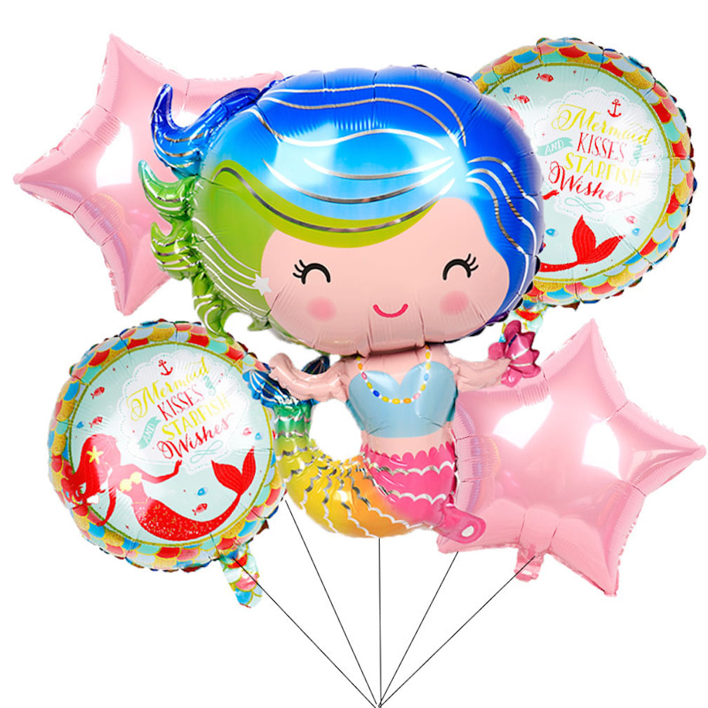 Kit De Decoração Mermaids Baby Shower Com 6 Balões Mylar