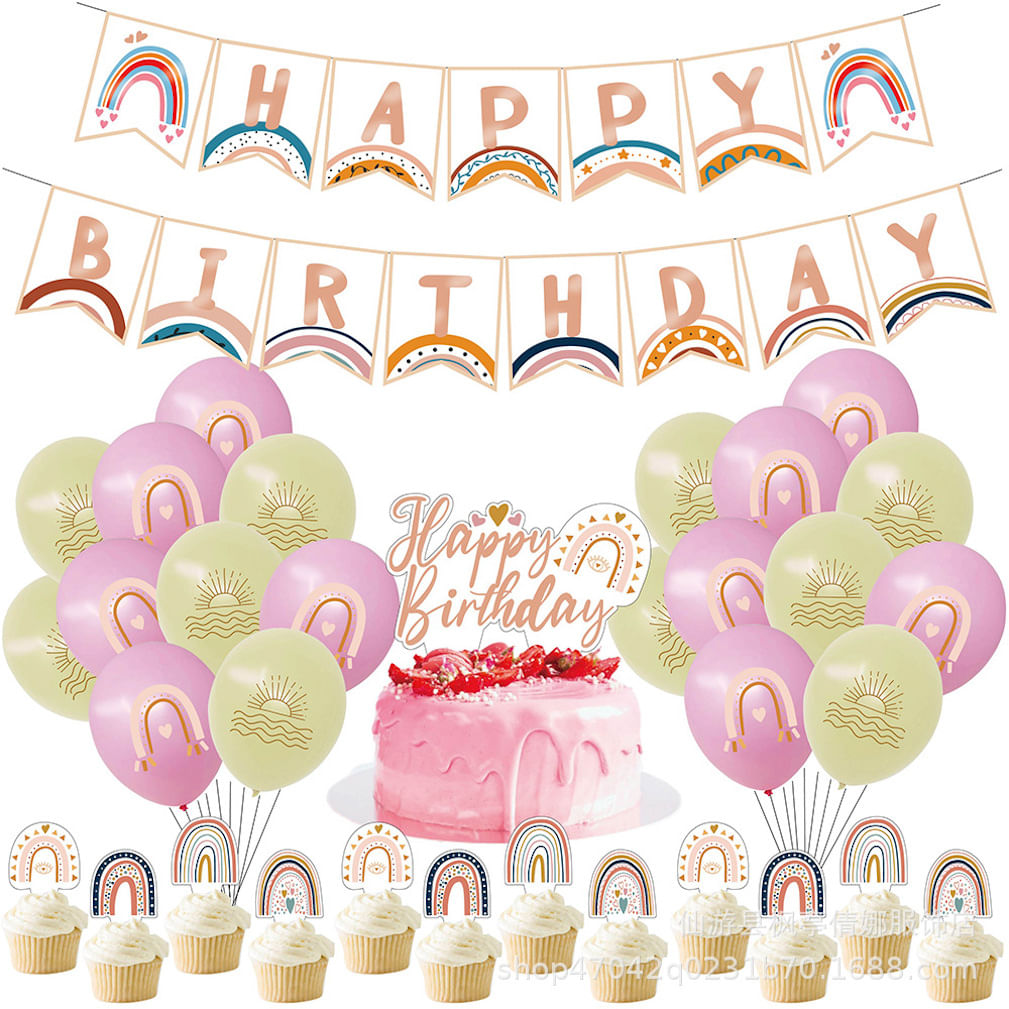 Kit De Balões De Aniversário Feliz Aniversário 34 Unidades De Látex E Papel