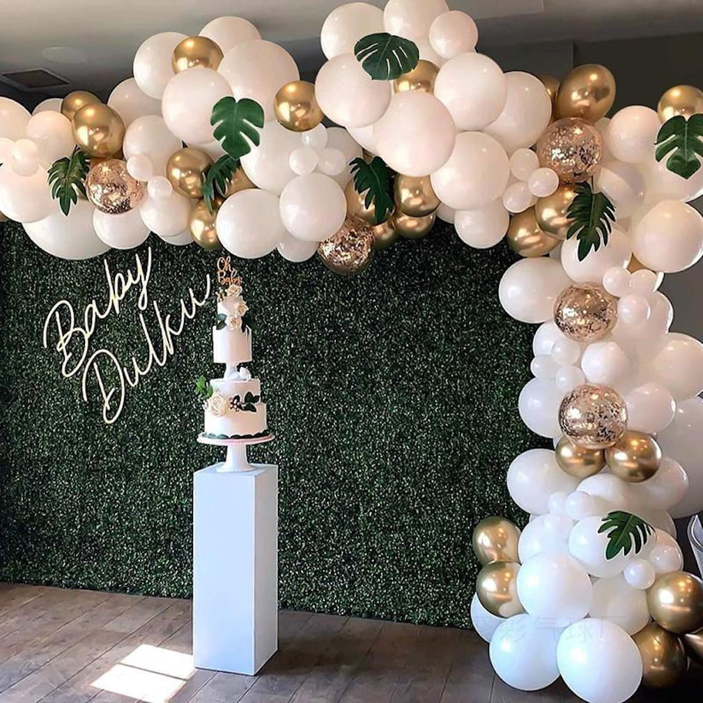 Kit Balloon Arch, Aniversário, 98 Peças De Confetes De Látex Em Ouro Branco