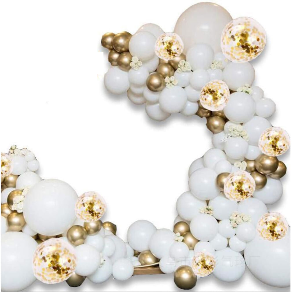 Kit Balloon Arch Garland, 120 Unidades De Aniversário, Casamento, Ouro Branco
