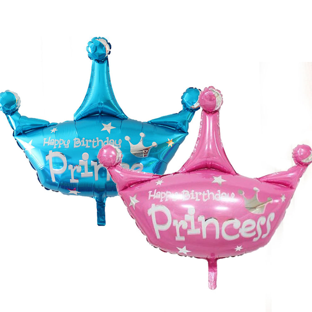 Kit De Balão Em Forma De Coroa Mylar Rosa E Azul 82x78cm, 2 Unidades