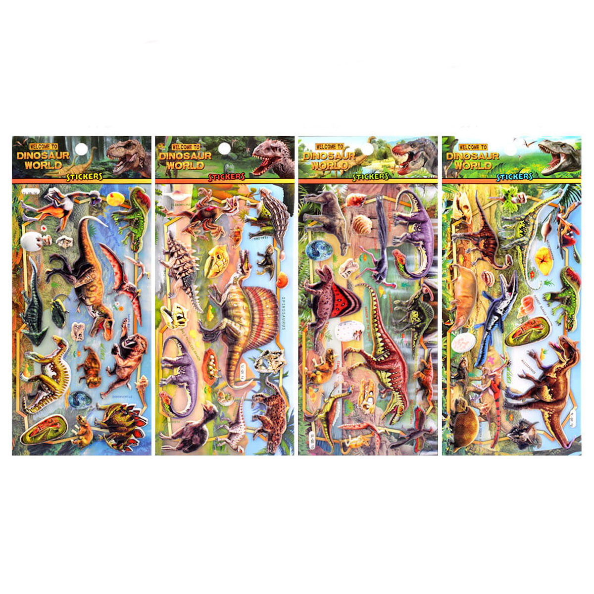 Adesivos 3D Puffy Dinosaurs De 4 Folhas Para Bolsas De Festa Infantis