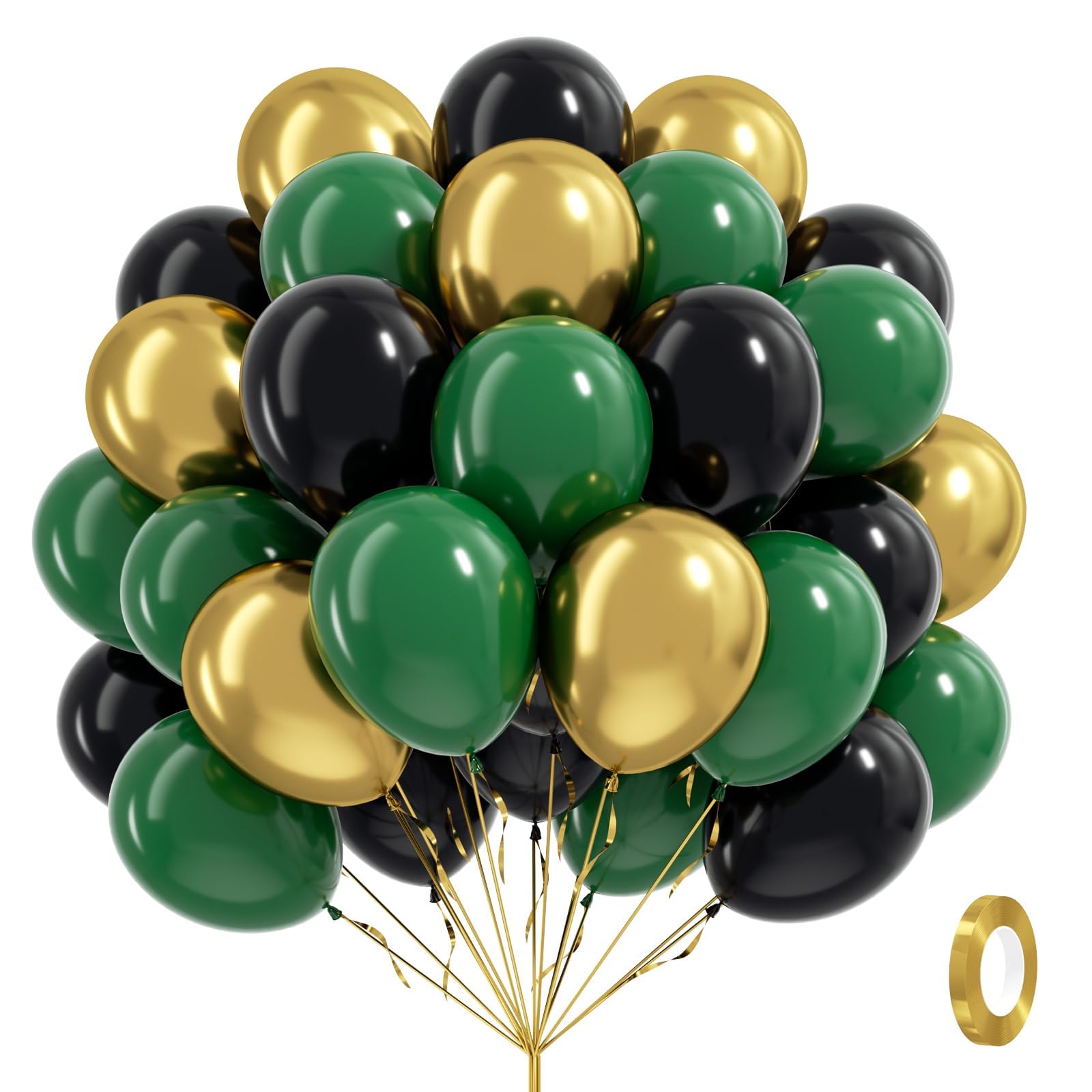 Set De Globos Awenztech 60 Unidades 12" Verde Negro Dorado