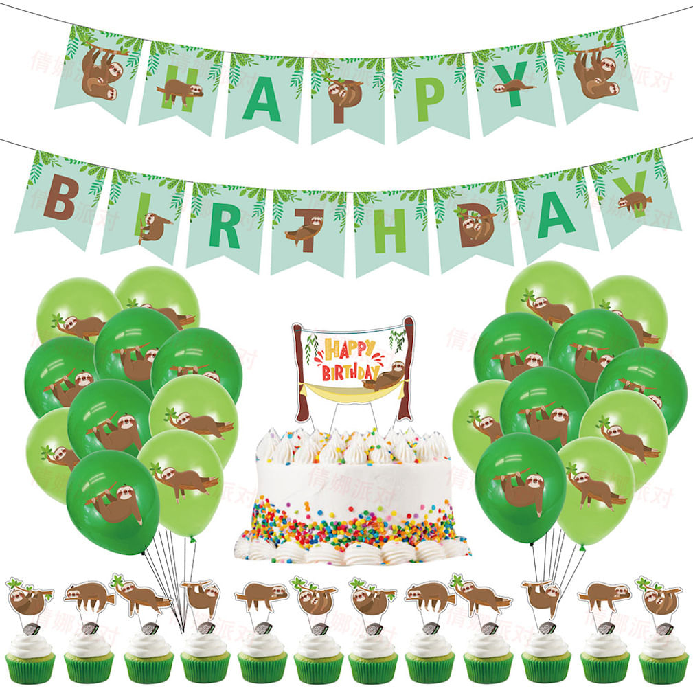 Kit De Balões De Aniversário, Látex Verde, 34 Unidades Com Banner E Cobertura De Bolo