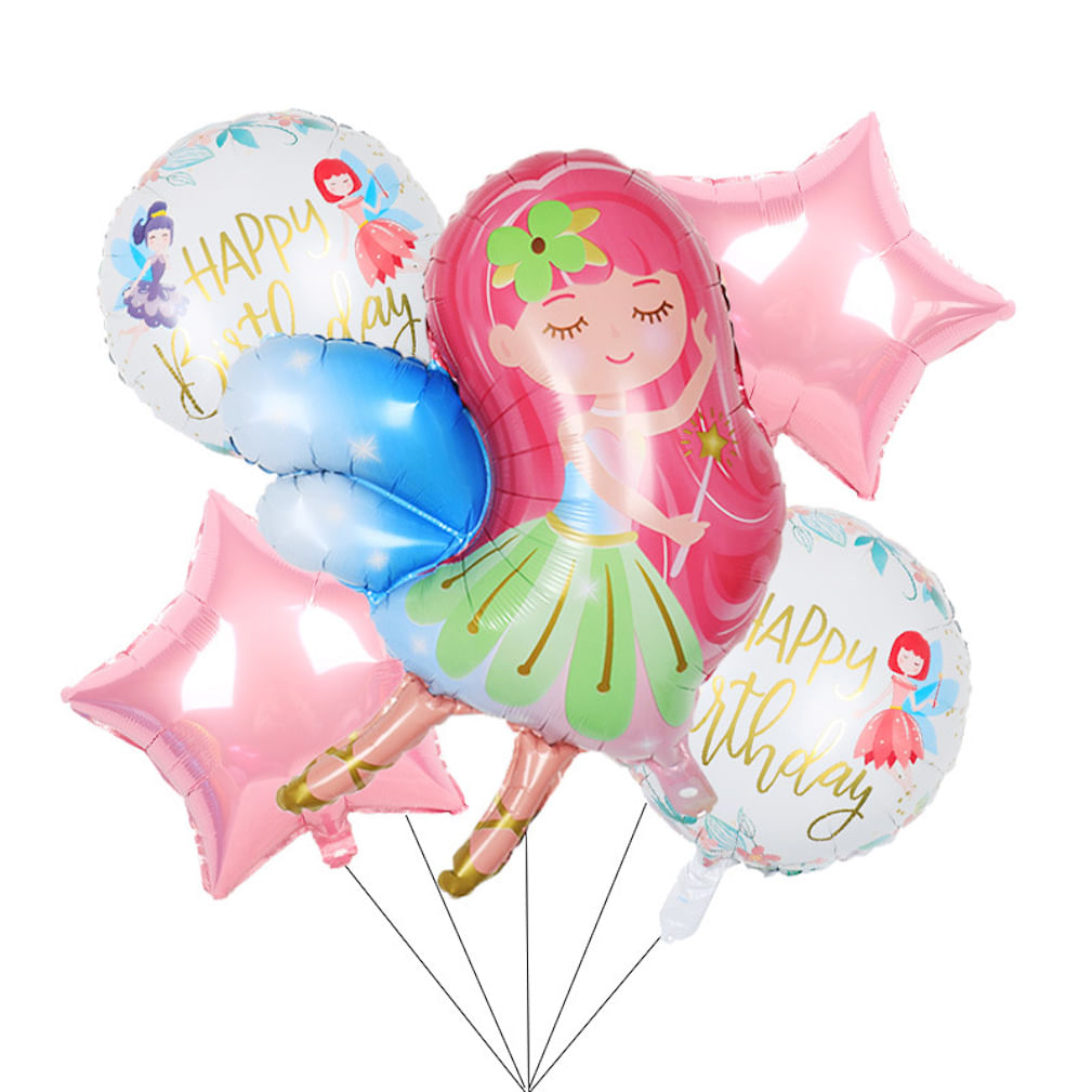 Conjunto De Balões De Aniversário: Balões Mylar Fairy Para Meninas, 6 Unidades