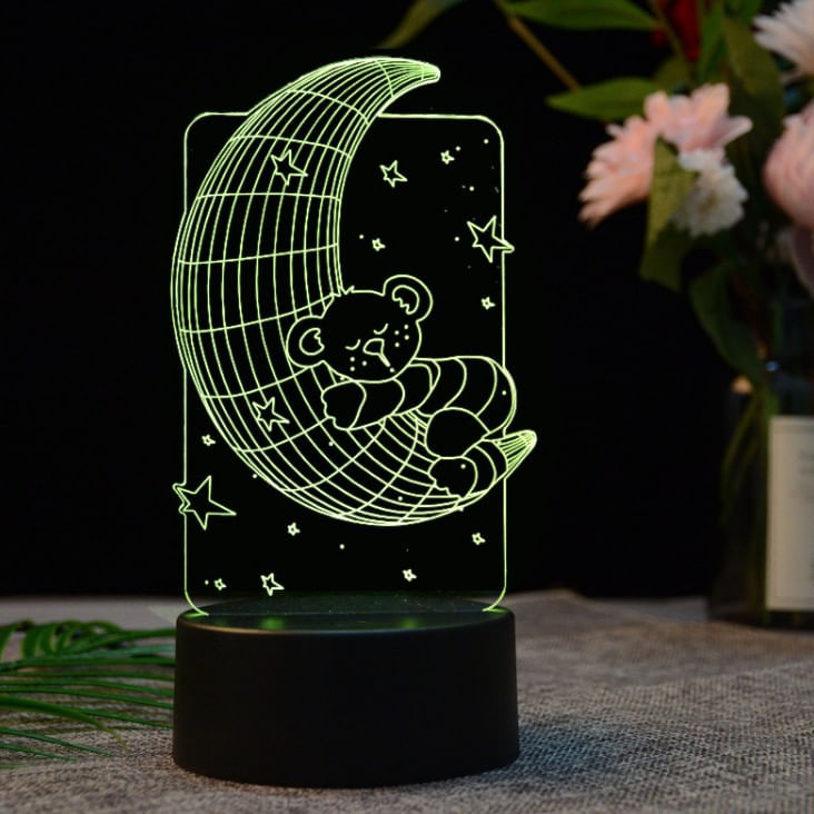 Night Light Moons Bears 3d Com Mudança De Cor Led Para Crianças
