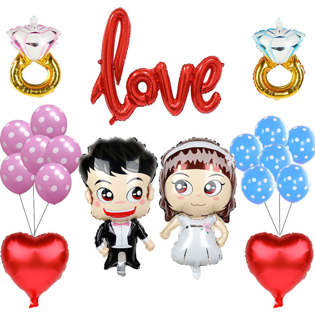 Kit De Decoração Love 18 Balloons Bride And Groom Mylar