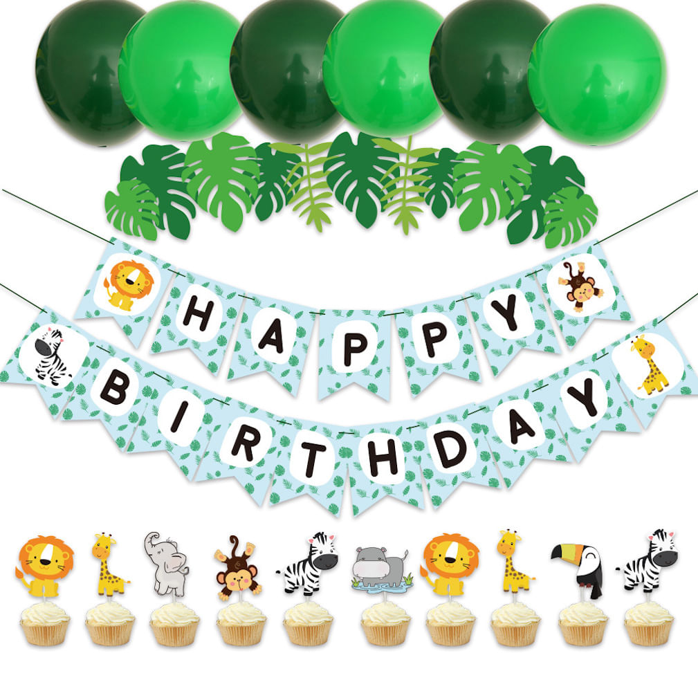 Kit De Decoração De Balões Feliz Aniversário, 9 Unidades De Látex Verde