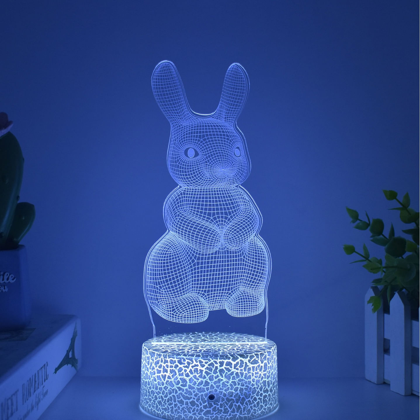 Luz Noturna Led 3d Rabbits Que Muda De Cor Para Crianças Com Base