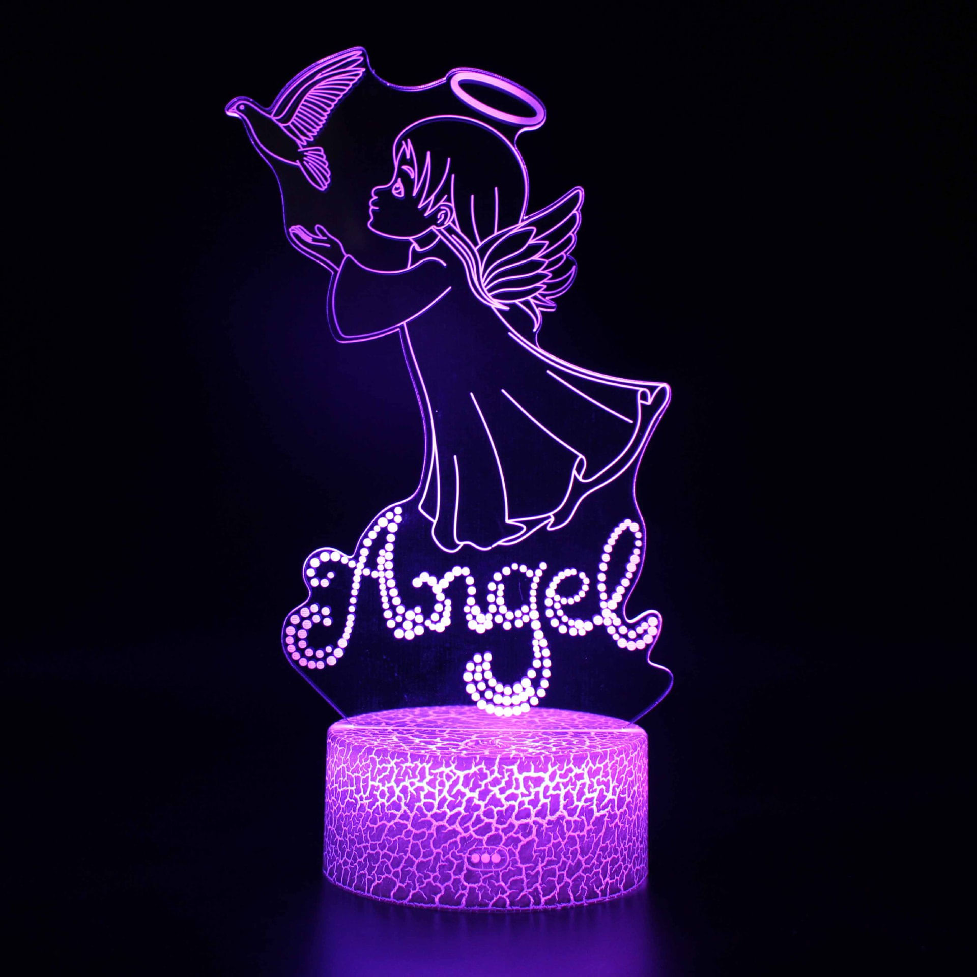 Led Night Light Angels 3d Que Muda De Cor Para Crianças Com Base