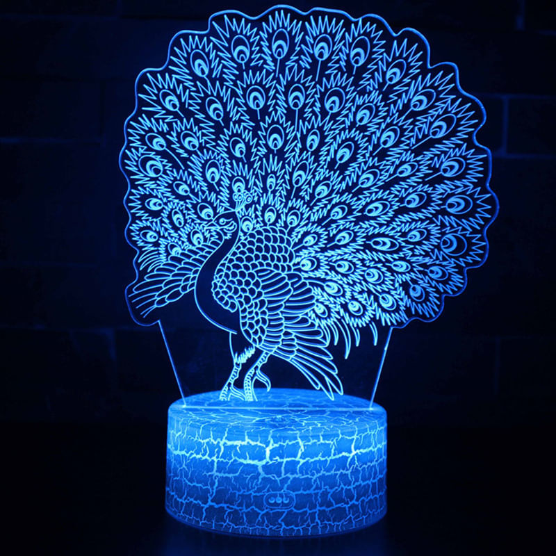 Luz Noturna Led 3d Peacocks Que Muda De Cor Para Crianças