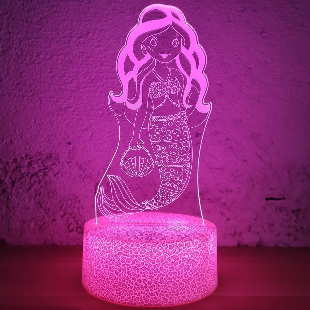 Lâmpada De Ilusão 3D Night Light I-chony Mermaid Gifts Para Meninas
