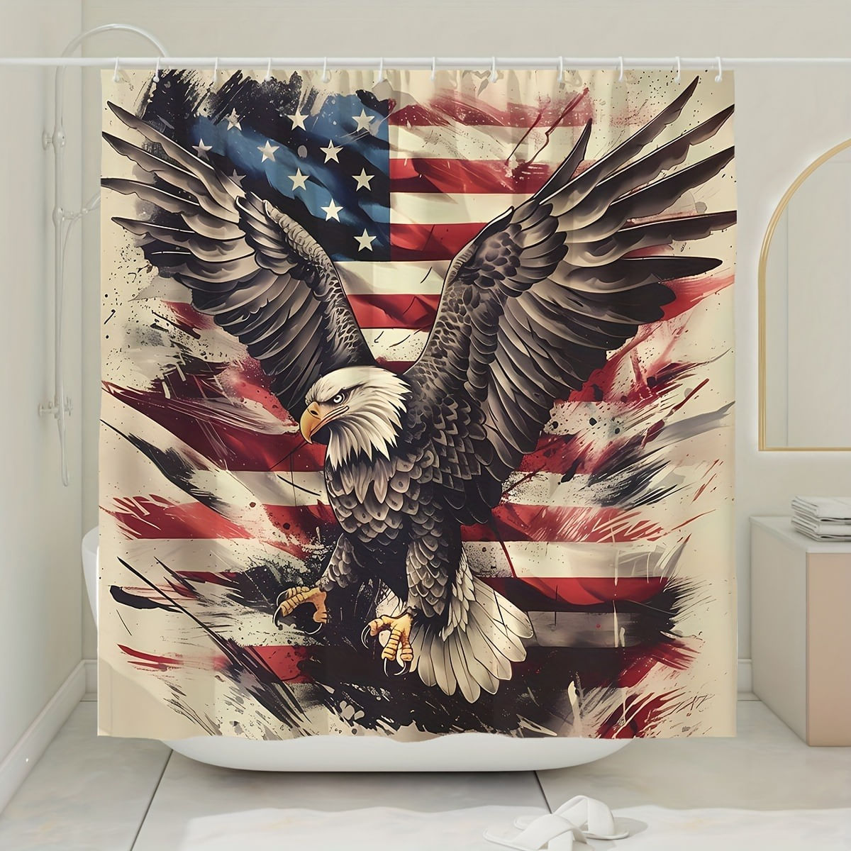 Cortina De Chuveiro Eagle American Flag Poliéster 180x200cm