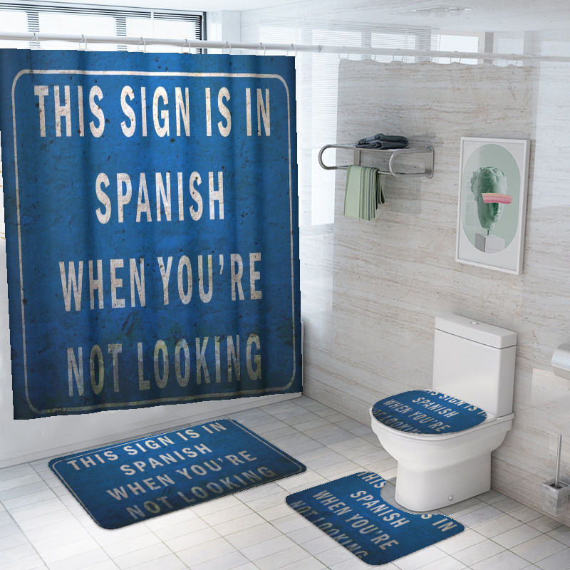 Conjunto De Banheiro Funny Quote Blue Sign Shower Curtain Poliéster