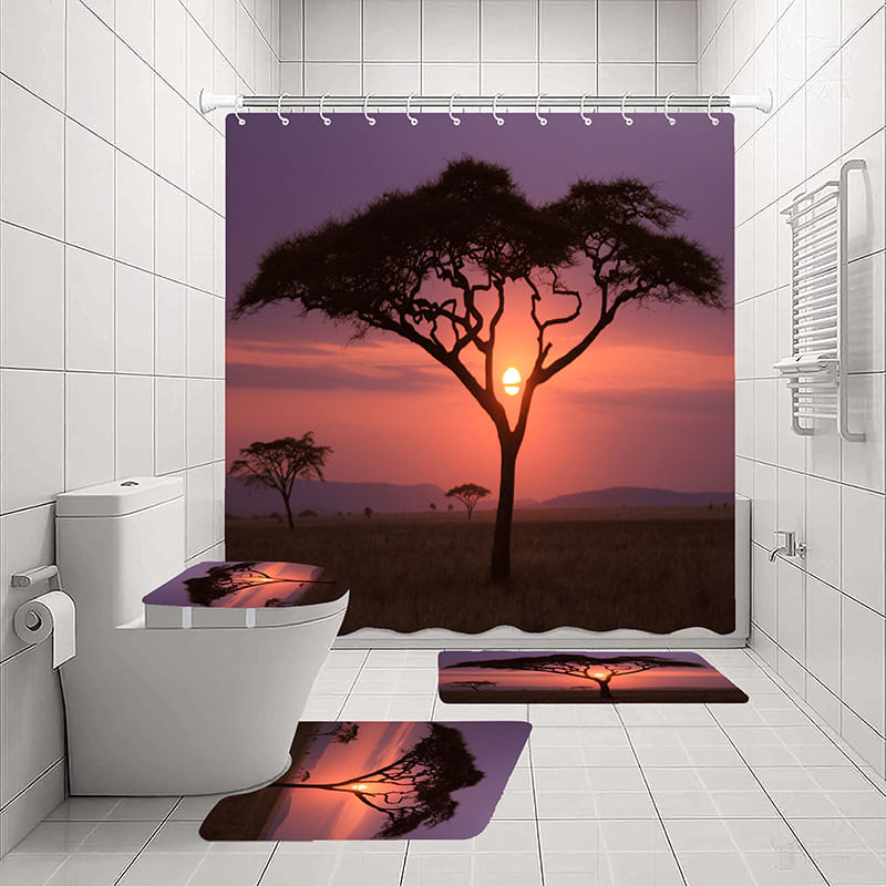 Conjunto De Cortinas De Chuveiro Acacia Tree Sunset Bathroom Decor, 4 Peças