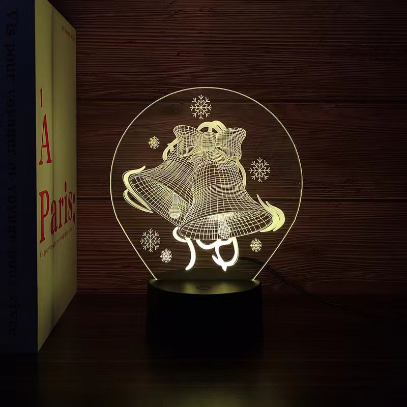Night Light Christmas Bells 3d Com Mudança De Cor Led Para Crianças